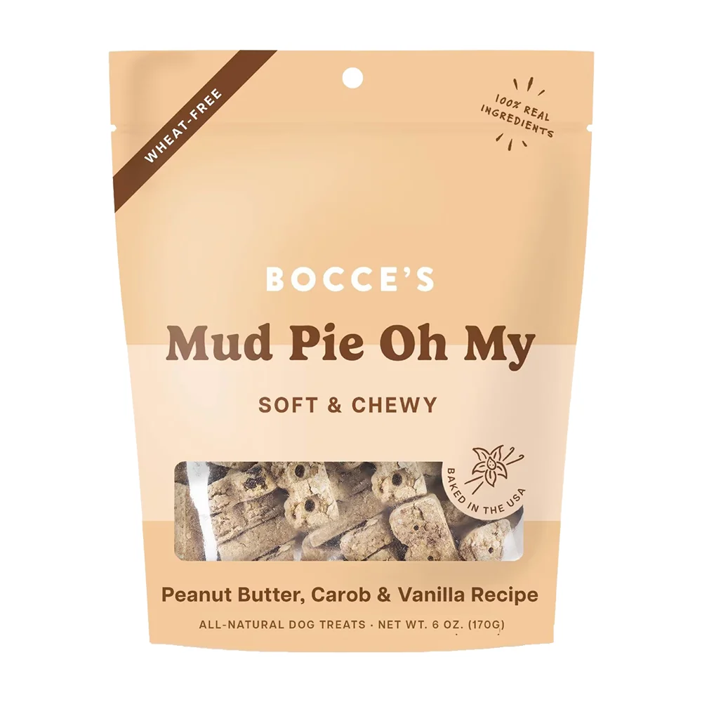 Modern Bocce's Bakery Mud Pie Oh My Soft Chewy Dog Treats Peanut Butter Carob Vanilla 6-oz Official