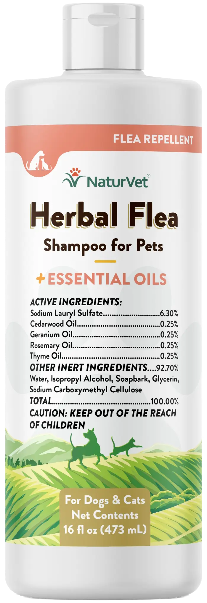 Lightweight NaturVet Herbal Flea Shampoo w Essential Oils for Dogs Cats 16-oz Modern