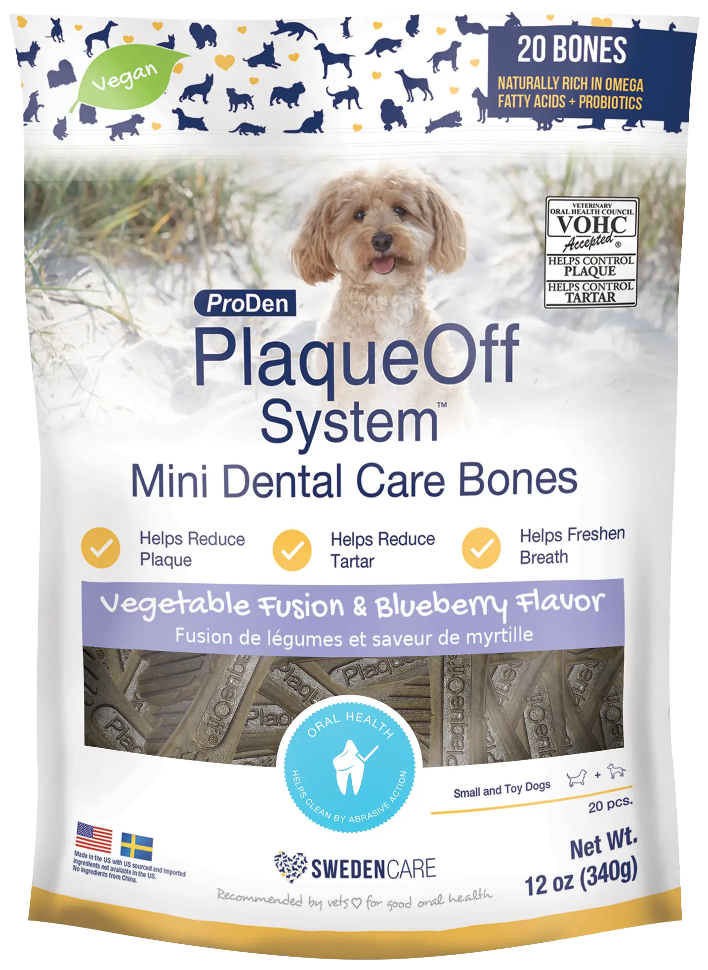 Versatile NaturVet Proden PlaqueOff System Dental Care Mini Dog Bones Vegetable Fusion Blueberry 20 Count 12-oz Durable
