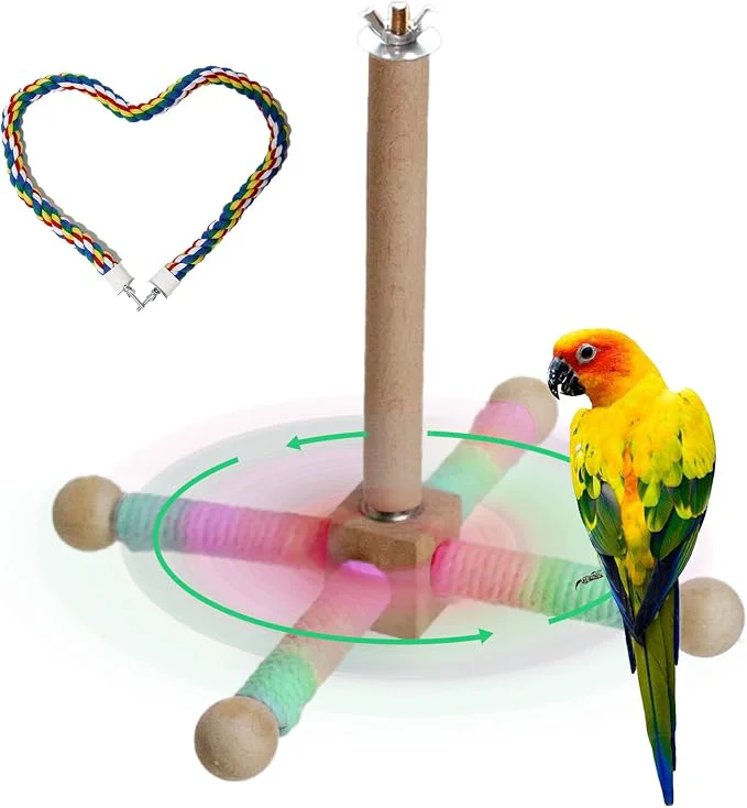 Proven 24 Inch Bird Perch Rope with 360° Rotating Stand 0.8 Inch Diameter Modern