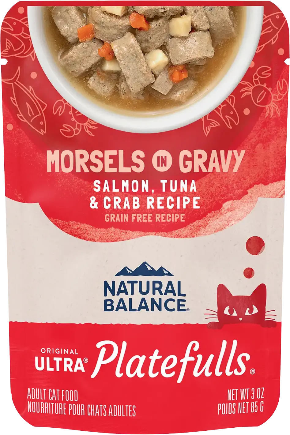Classic Natural Balance Pet Foods Ultra Platefulls Morsels in Gravy Wet Cat Food Salmon Tuna Crab 3-oz Authentic