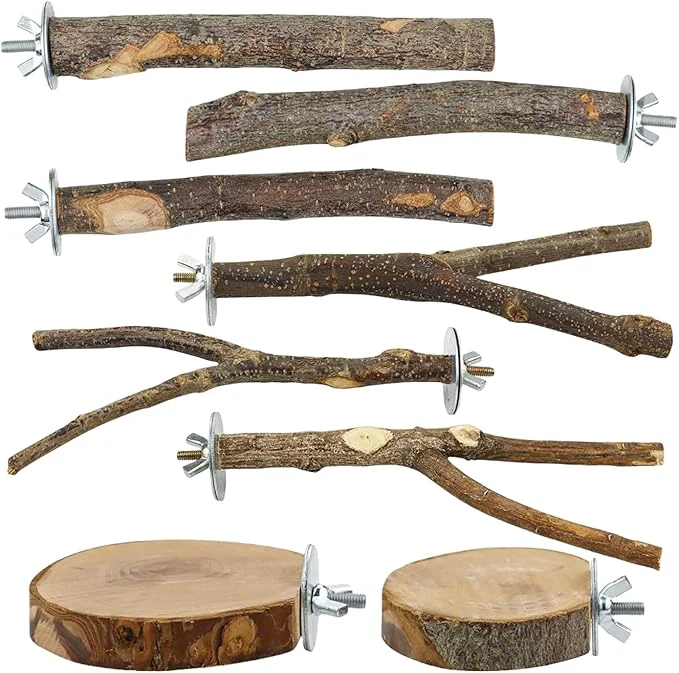 Sustainable 8-Piece Set Natural Wood Bird Perches Clean