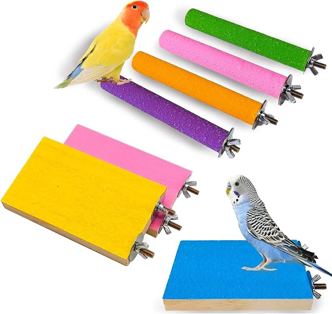 Innovative 7 PCS Parrot Perch Stand Natural Wood Bird Perch Stand Platform Paw Grinding Relaxed