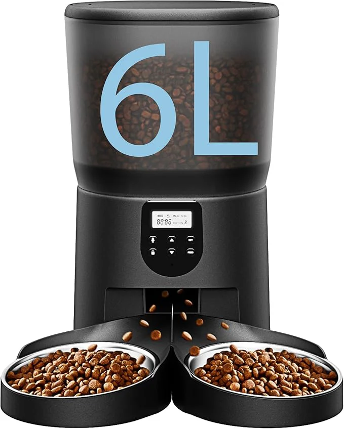 Reusable Automatic Cat Feeders for 2Cats 6L 25cup Automatic Cat Food Dispenser Breathable