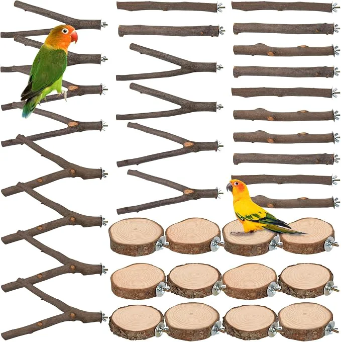 User-Friendly 36 PCS Bird Perches Stand Toy Natural Wood Parrot Perch Stand Bird Cage Relaxed