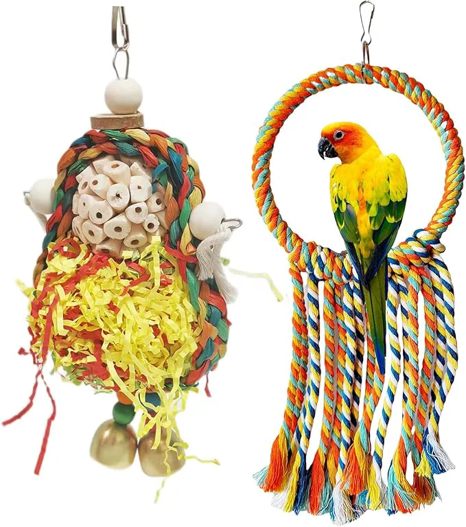 Superior Bird Hoop Swing and Parakeet Toys Natural Sola Balls and Shredding Hanging Toy Healthy
