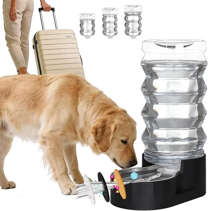 Detailed RIZZARI Large Dog Water Dispenser 9L Black 304 Stainless Steel Gravity Feeder Dependable