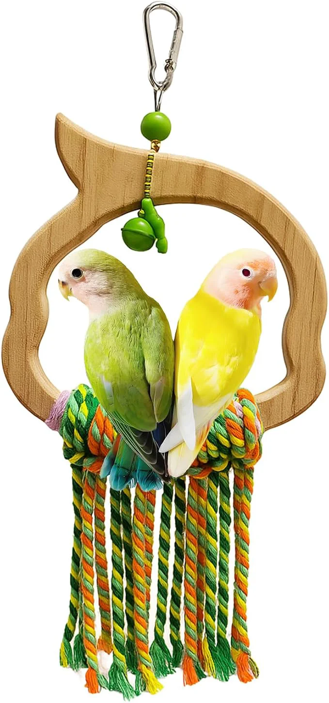 Refined Bird Swing for Parrots – Extra Strong Natural Wood and Rope Hanging Toy for Powerful