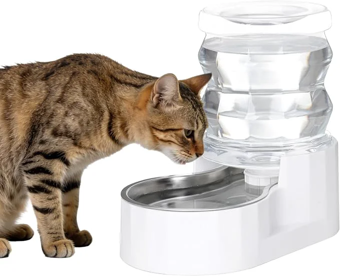 Original Design RIZZARI Gravity Water Bowl Dispenser 4L White Stainless Steel Water Feeder Versatile