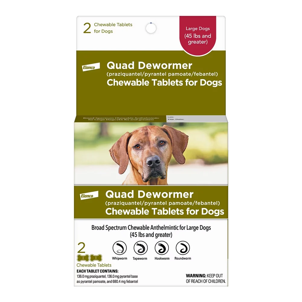 Artisan Elanco Quad Dewormer Chewable Tablets for Large Dogs Over 45 lbs 2 Count Convenient