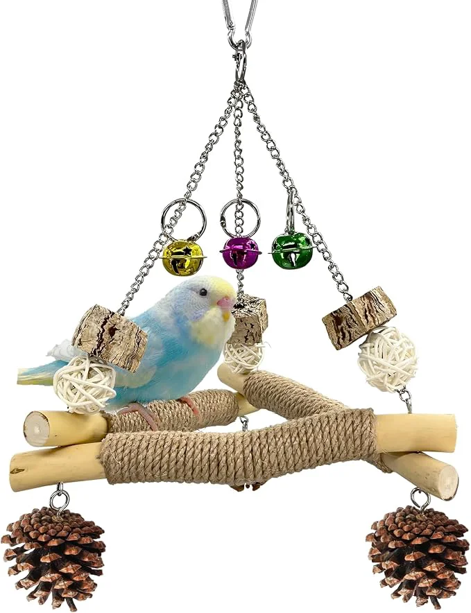 Carefully Designed New with Bell Wooden Bird Swing Exceptional