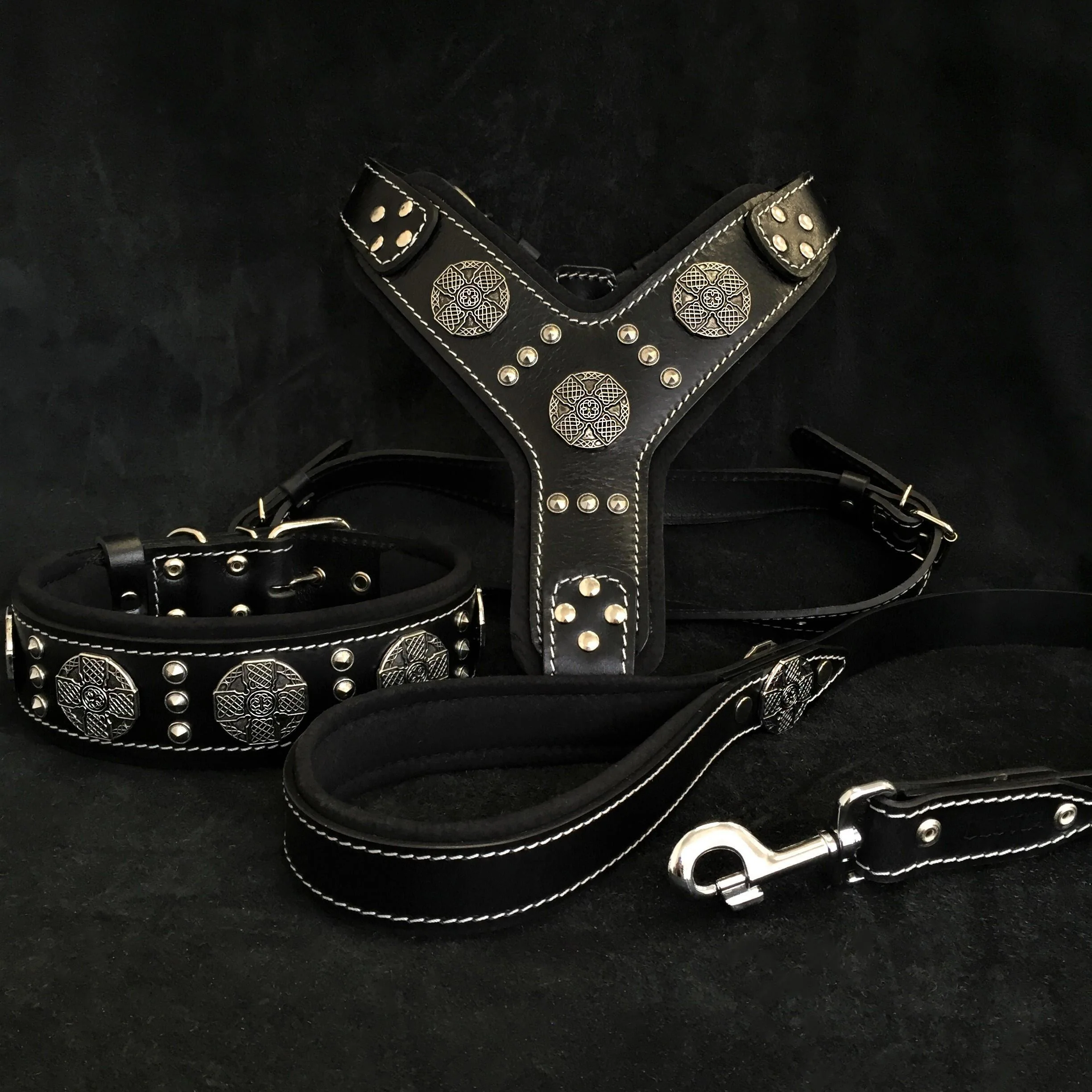 Smart Maximus Silver BIG dog SET- Harness - collar - lead. Black Specialty