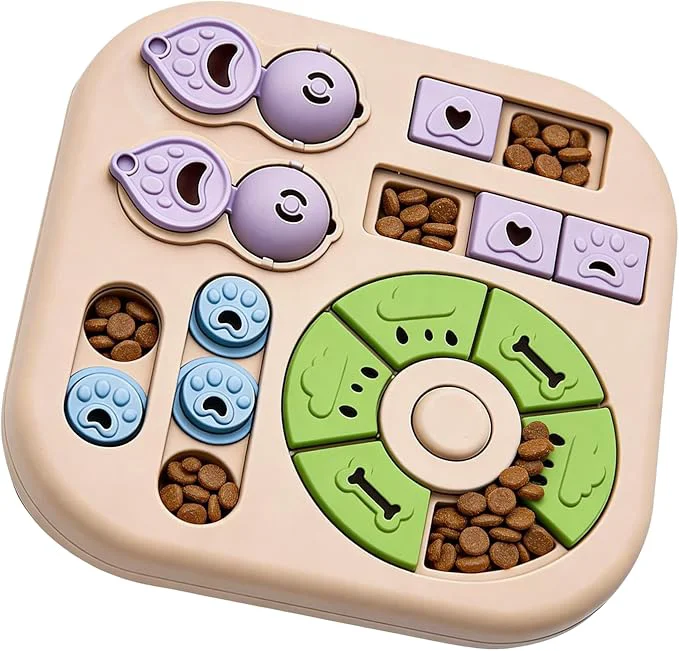 Consistent Dog Puzzle Toys 4-in-1 Interactive Dog Toys for Boredom Treat Dispensing Slow Feeder for Mental Stimulation Enrichment Toy for Smart Beginner Dogs KhakiAbout ThisOverview Solid
