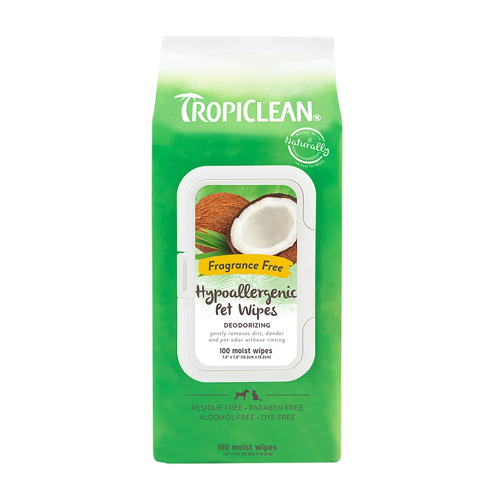 Flexible TropiClean Hypo-Allergenic Cleaning Wipes for Dog Cat 100 Count Minimalist