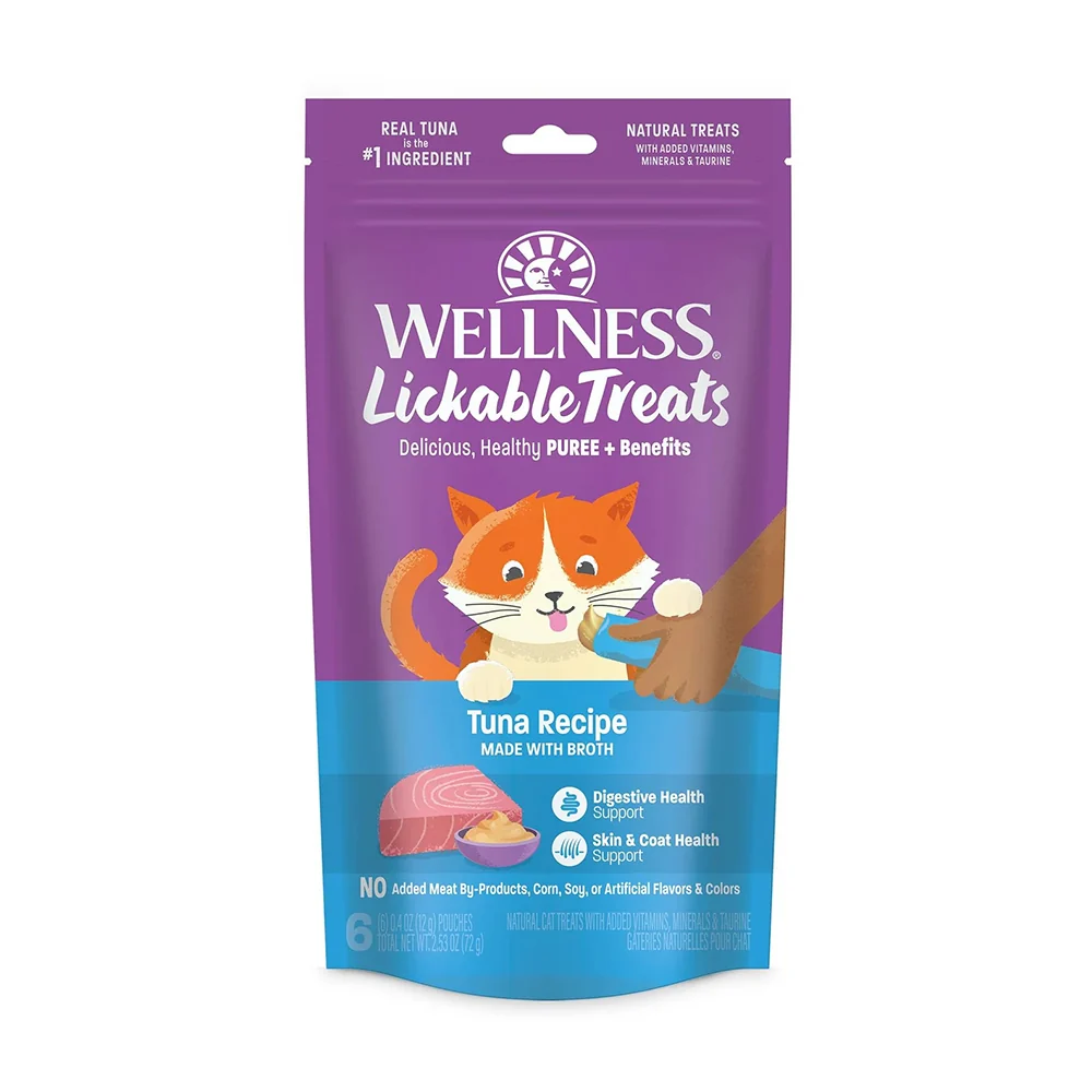 Sophisticated Wellness Puree Natural Grain- Lickable Cat Treats Tuna 6 Count 2.53-oz Healthy