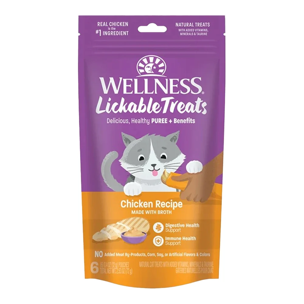 Durable Wellness Puree Natural Grain- Lickable Cat Treats Chicken 6 Count 2.53-oz Casual
