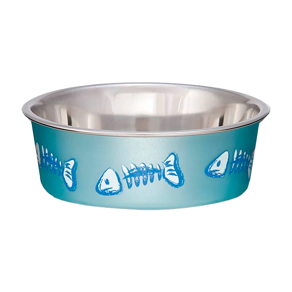 Comfortable Loving Pets Bella Designer Fish Skeleton Cat Bowl Metallic Ocean Blue X-Small Relaxed