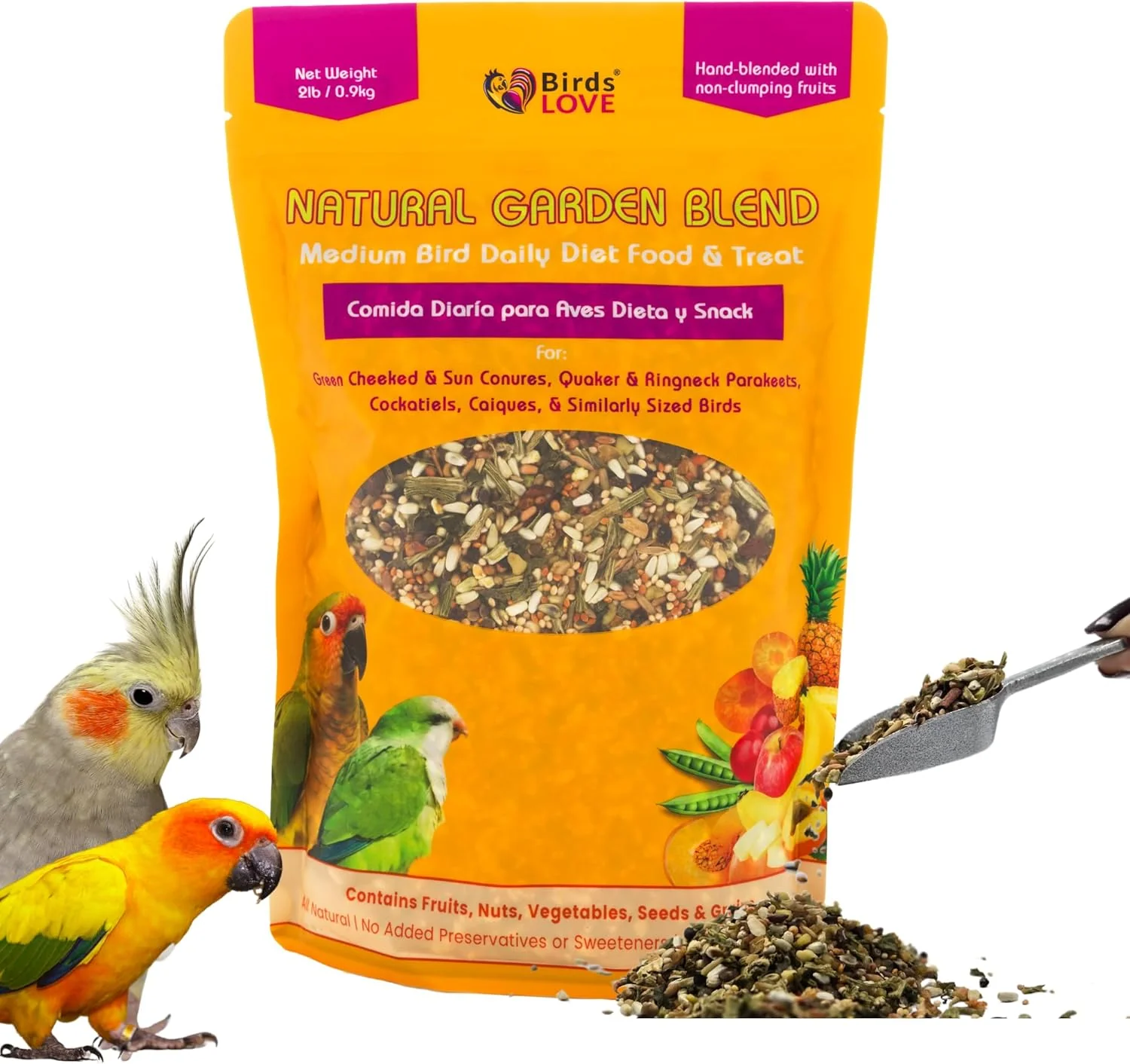 Soft Birds LOVE All Natural Garden Blend Bird Food for Medium Birds - Cockatiels Green Cheek Conures Ringneck Parakeets and Small Quakers 2lb Smart
