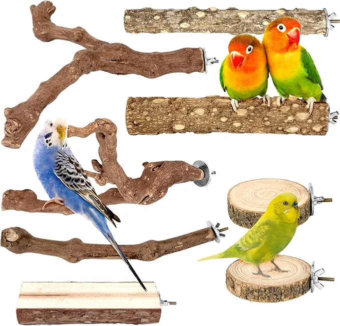 Environmentally Friendly 8PCS Natural Grape Wood Bird Perch Set Responsible
