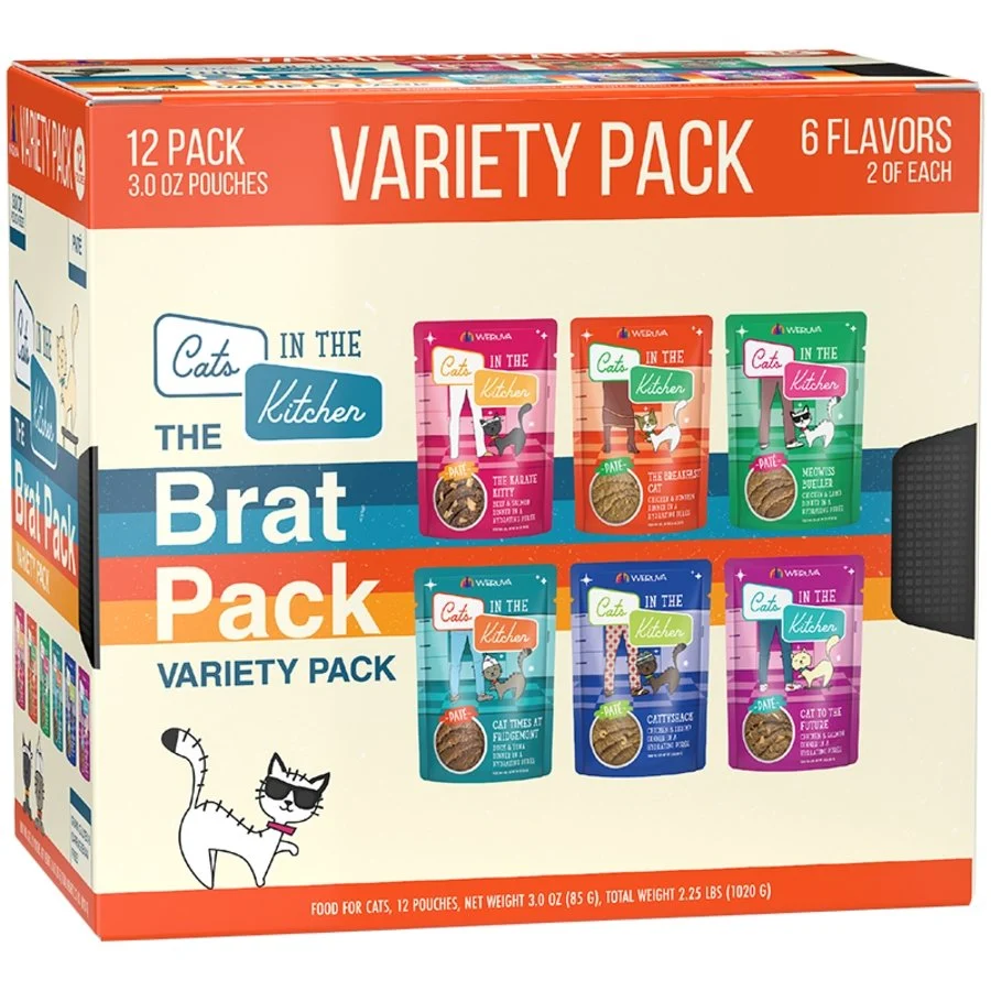 Specialty Weruva Cats in the Kitchen Slide N' Serve The Brat Variety Pack Wet Cat Food Pouches 3-oz 12 Count Long-Lasting