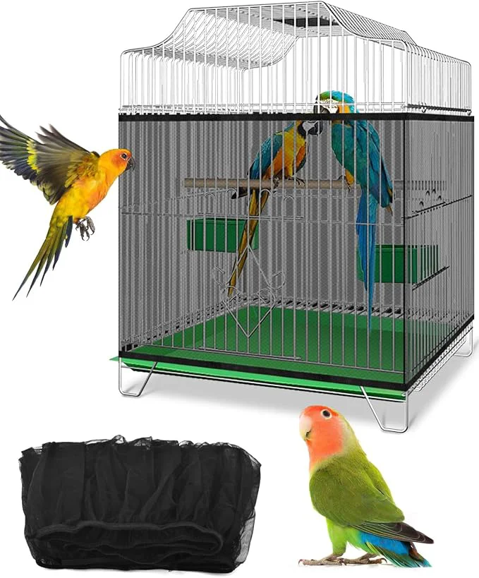 Long-Lasting Bissap Bird Cage Seed Catcher Universal Birdcage Net Nylon Adjustable Elastic Versatile