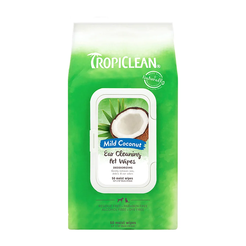 Official TropiClean Mild Coconut Deodorizing Ear Cleaning Wipes for Dogs Cats 50 Count Functional