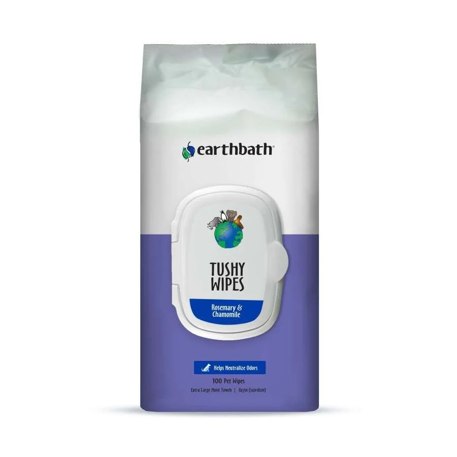 Genuine Earthbath Tushy Wipes for Dogs Cats Rosemary Chamomile 100 Count Clean