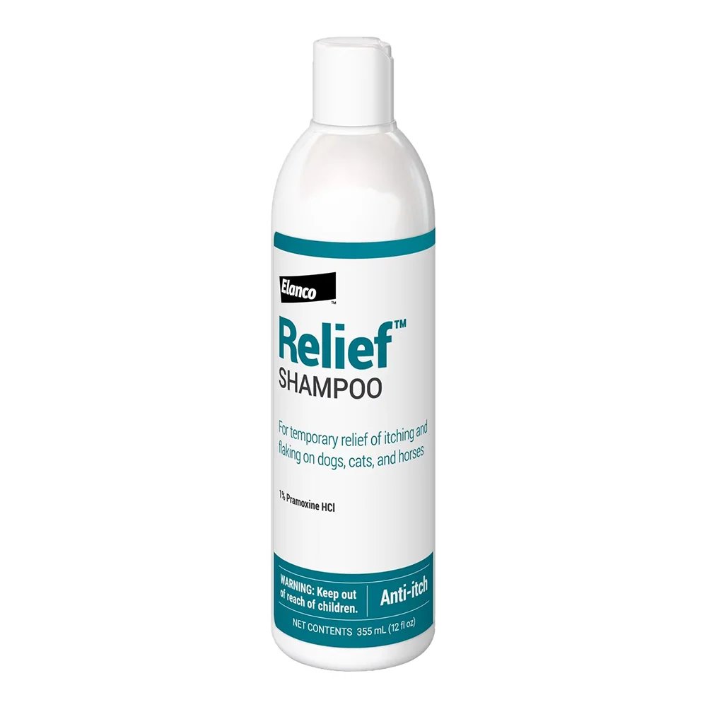 Reusable Elanco Relief Shampoo with Pramoxine Colloidal Oatmeal for Dogs Cats 12-oz Long-Lasting