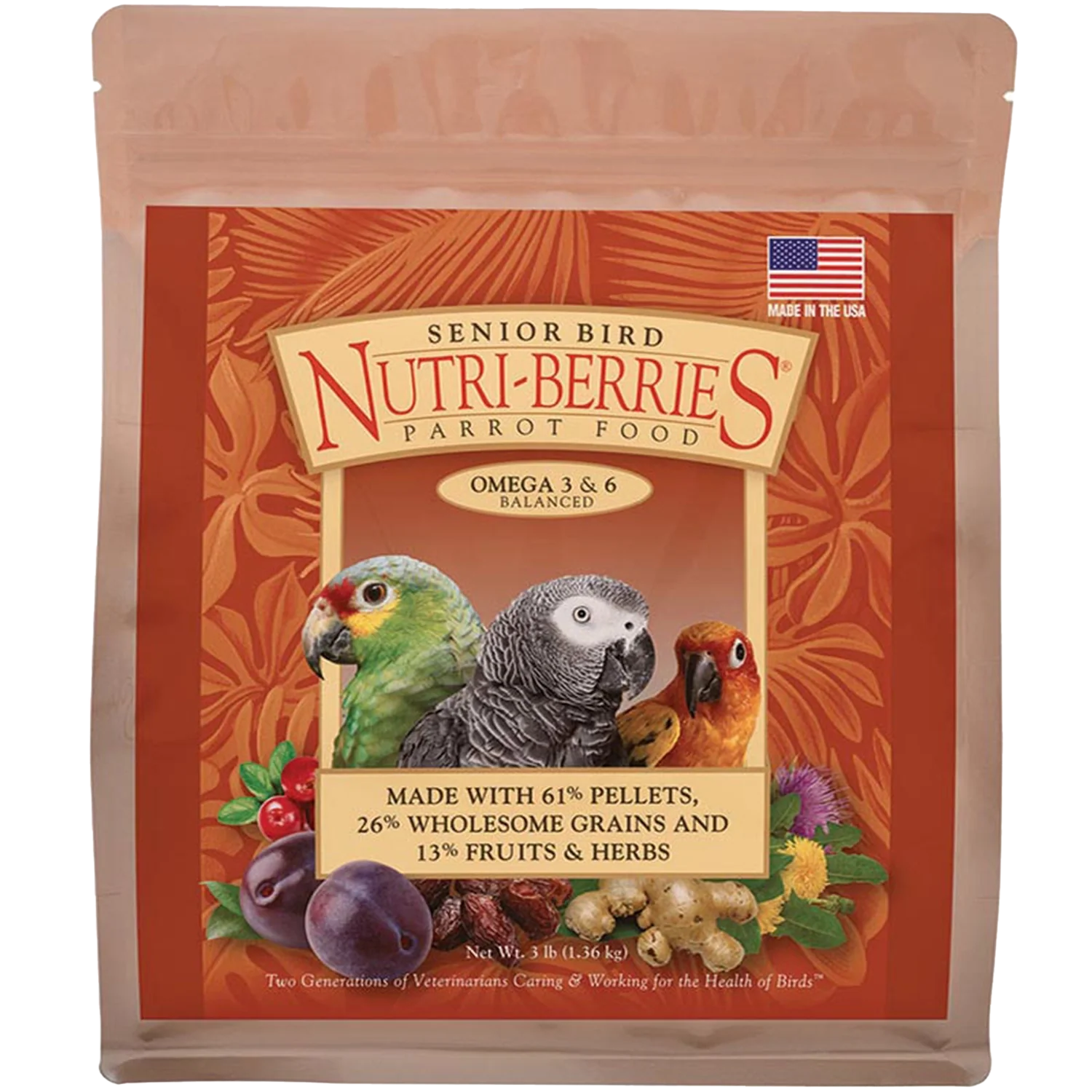 Effective Lafeber Senior Bird Nutri-Berries Parrot Bird Food 3-lb Fine