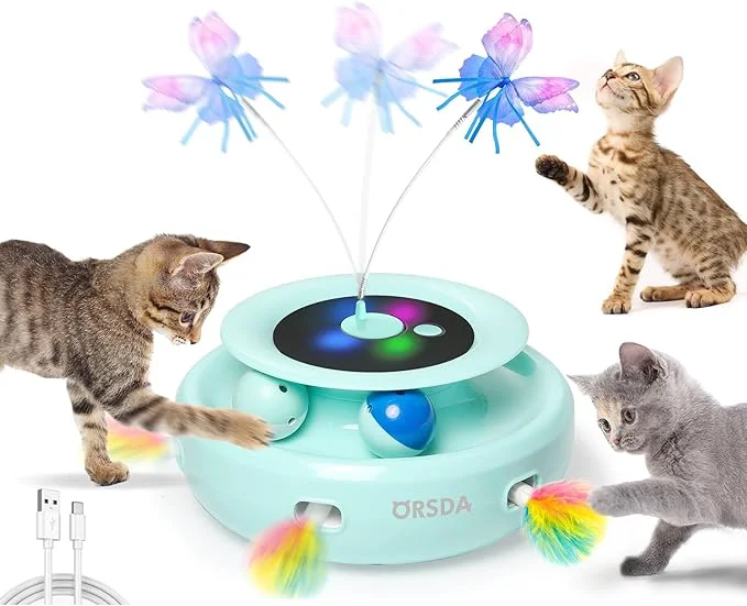 Elite ORSDA Cat Toy 3-in-1 Automatic Interactive Electronic Moving Ambush Feather Long-Lasting
