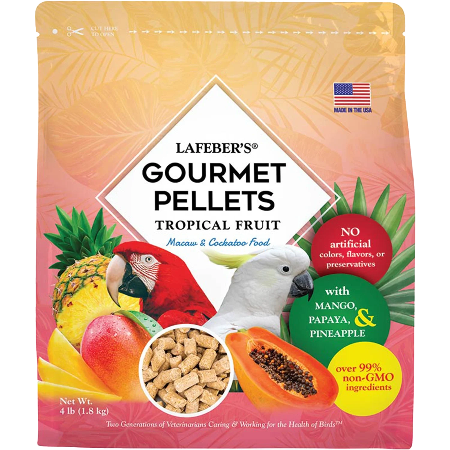 Pure Lafeber Tropical Fruit Gourmet Pellets Macaw Cockatoo Bird Food 4-lb Smart