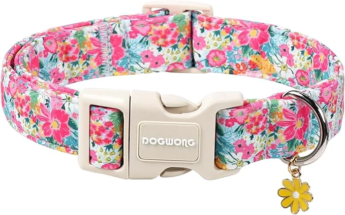 Verified DOGWONG Spring Flower Dog Collar-Cute Floral Daisy Dog Collar Adjustable Soft Fashionable