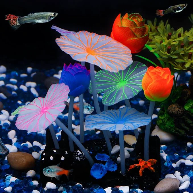 Authentic Uniclife Glowing Effect Lotus Ornament Silicone Decor Aquarium Decoration Safe