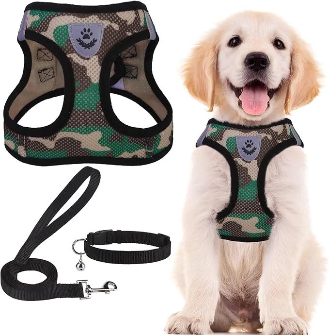 Trendy PUPTECK Adjustable Dog Harness Collar and Leash Set Step in No Pull Pet Harness Top-Quality