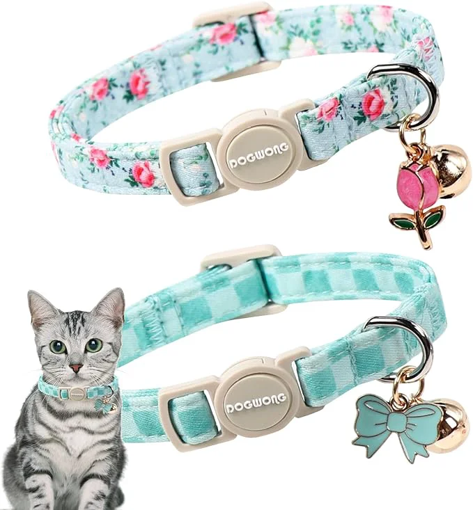 Superior 2 Pack Green Flower Cat Collars Breakaway
