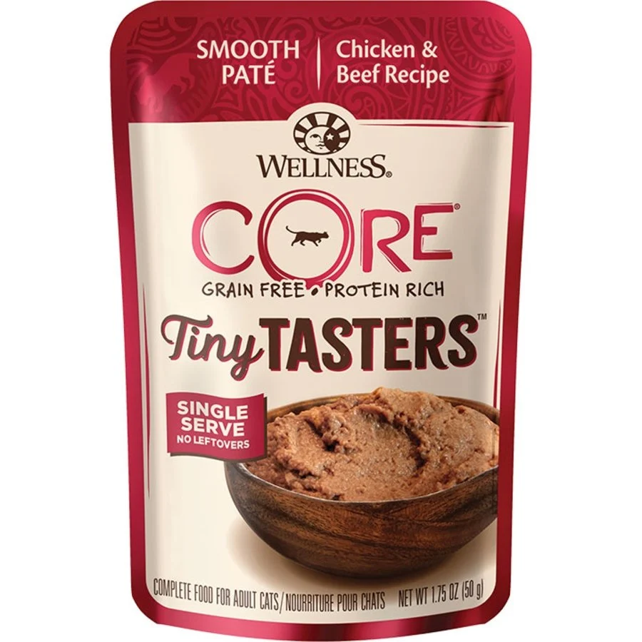 Carefully Designed Wellness CORE Tiny Tasters Grain- Pate Wet Cat Food Chicken Beef 1.75-oz Fashionable
