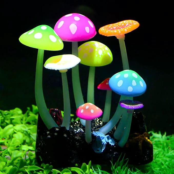 Genuine Uniclife Glowing Effect Artificial Mushroom Aquarium Plant Decor Ornament Detailed