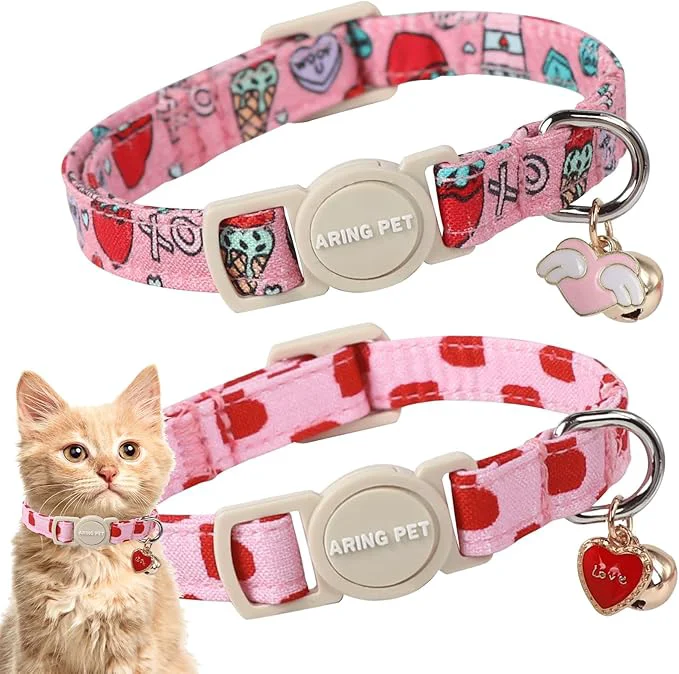 Unique ARING PET 2 Pack Valentine's Day Cat Collars-Cute Heart Cat Collar Breakaway Soft