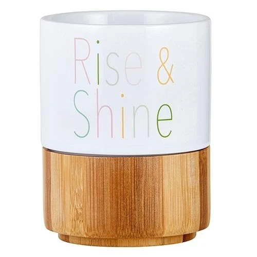 Modern Rise Shine Ceramic Mug with Bamboo Base Trusted