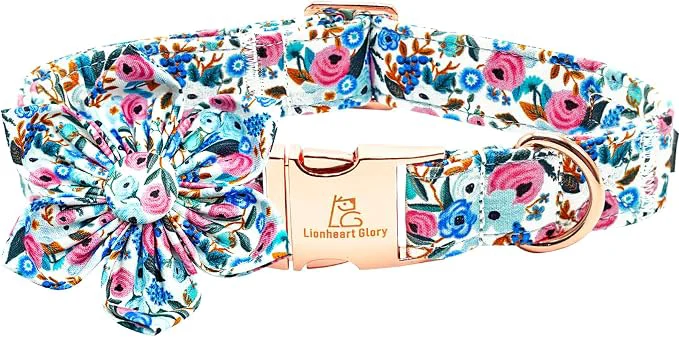 Classic Lionheart glory Dog Collar Flowers Collar Floral Dog Collar Green