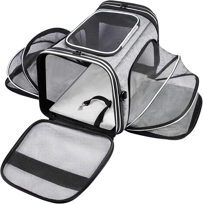 Reusable TSA Airline Soft Sided Pet Carrier Top Loading 4 Side Expandable Large Relaxed