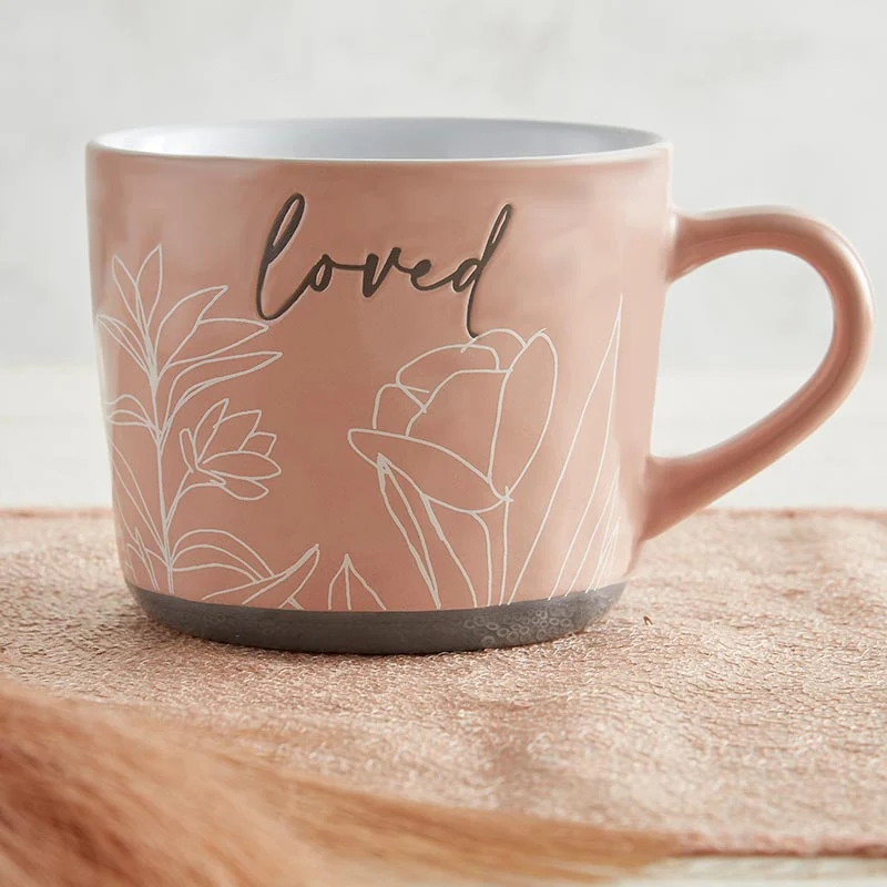 Carefully Designed Loved Stoneware Hand Painted Cozy Mug in Peach Coffee Tea Floral Design Cup 15oz Specialty
