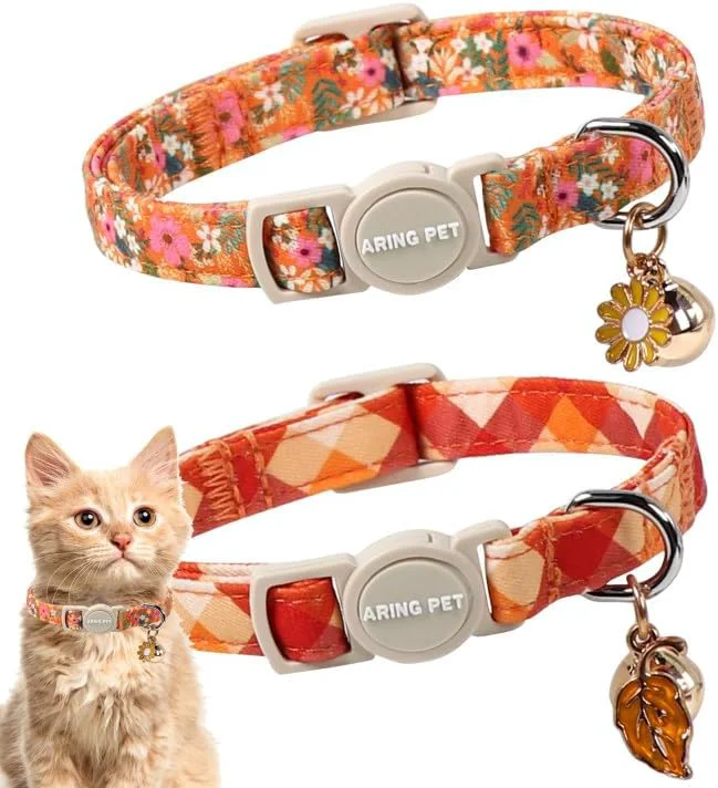 Smart ARING PET 2 Pack Cat Collars Breakaway Cotton Fall Halloween Kitten Collar Proven