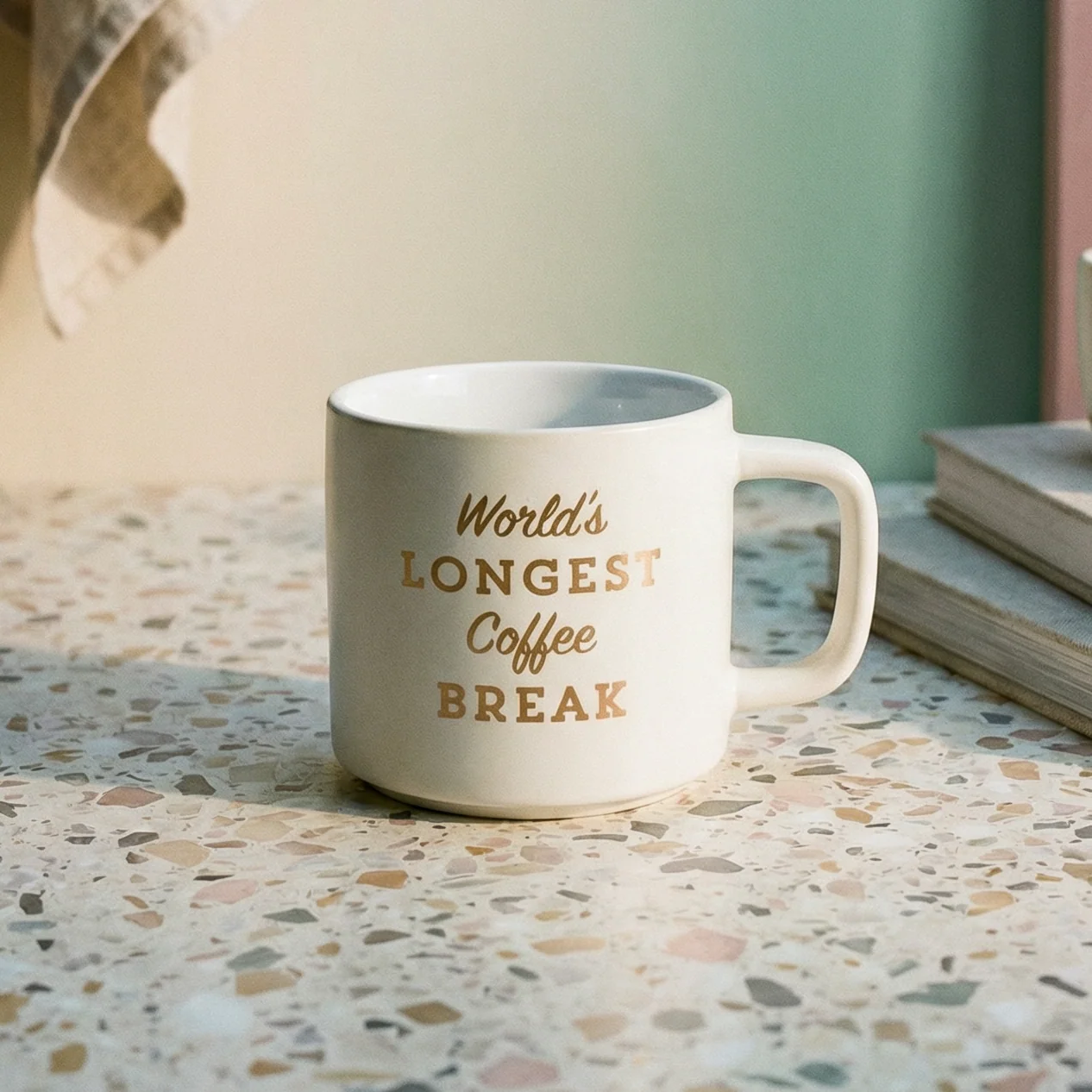 Effective Retirement Gift World's Longest Coffee Break Stackable White Mug Stoneware Tea Coffee Retired 14oz. Luxury