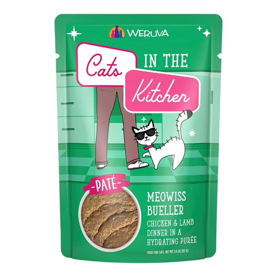 Unique Weruva Cats in the Kitchen Meowiss Bueller Paté Wet Cat Food Chicken Lamb Dinner in a Hydrating Purée 3-oz Green