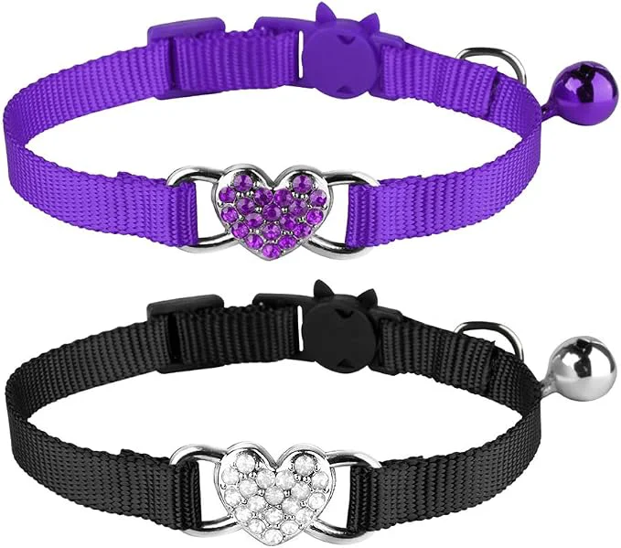Crafted 2 Pcs Cat Collars Heart Bling Breakaway World-Class