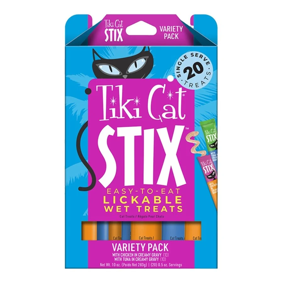 Environmentally Friendly Tiki Pets Cat Stix Variety Pack Lickable Wet Cat Treats Chicken in Creamy Gravy Tuna in Creamy Gravy 0.5-oz Tubes 20 Count Next-Generation