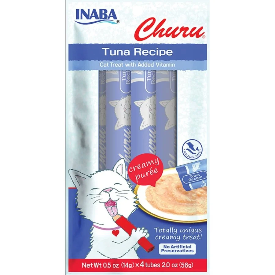 Fast Inaba Churu Creamy Purée Lickable Cat Treats Tuna Recipe 0.5-oz Tubes 4 Count Smart