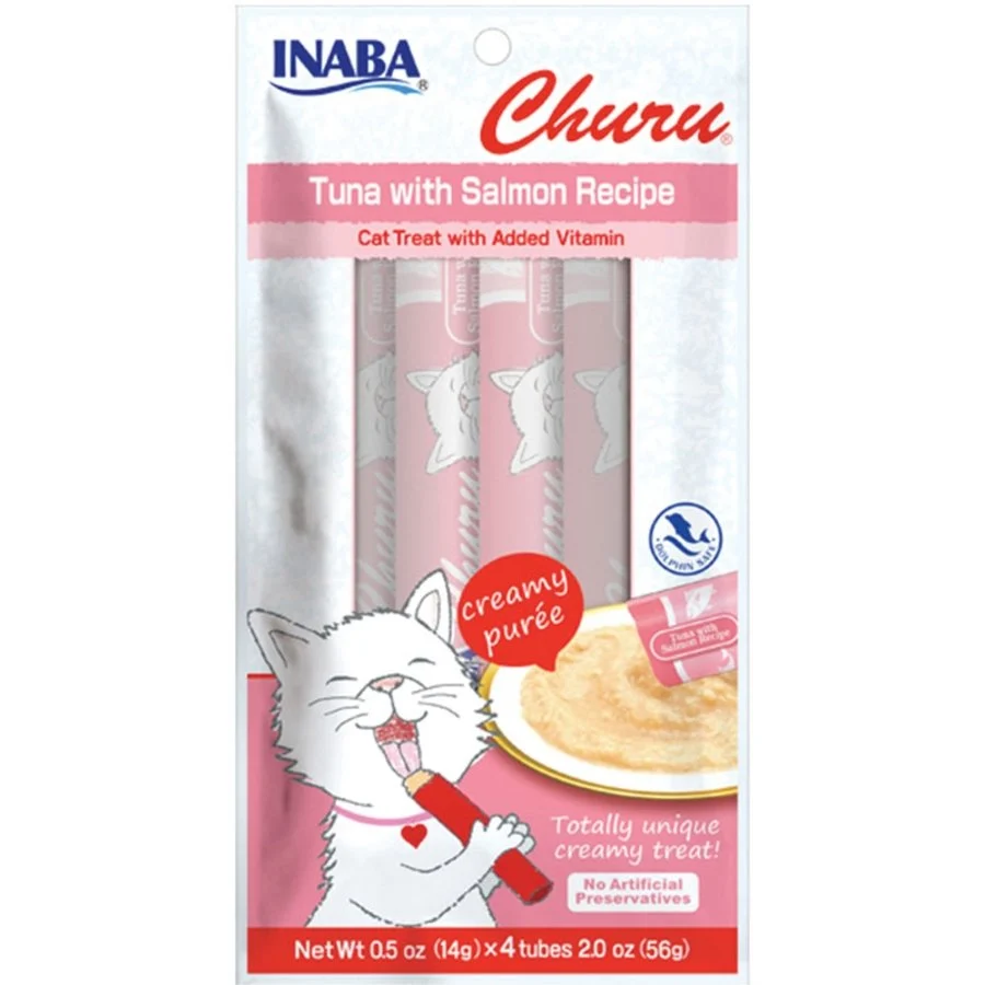 Optimized Inaba Churu Creamy Purée Lickable Cat Treats Tuna with Salmon Recipe 0.5-oz Tubes 4 Count Artisan