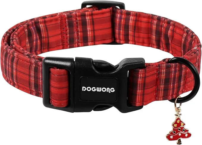 Superior DOGWONG Christmas Plaid Dog Collar Cute Adjustable Red Collar Secure